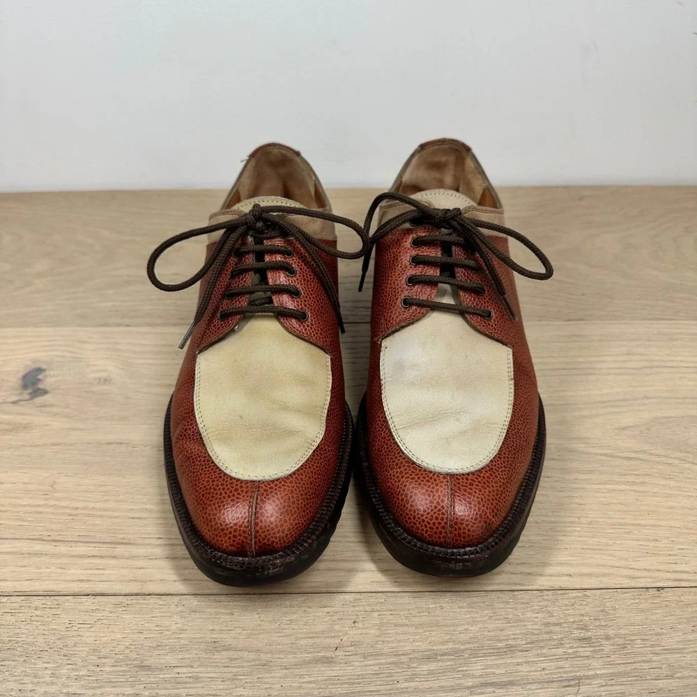 Salvatore Ferragamo Oxford Shoes Men 7.5 Brown Leather Suede Spectator Italy